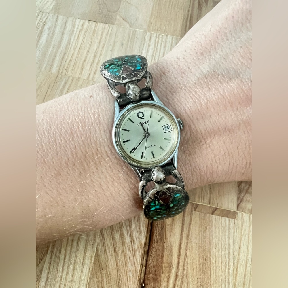 Timex ladies sterling silver mosaic turtle southwestern watch NEW BATTERY